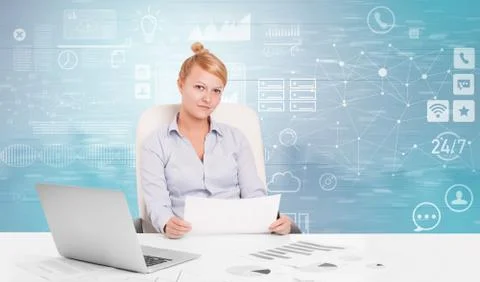 Front desk work with workflow concept 库存照片
