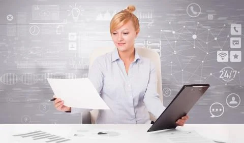 Front desk work with workflow concept 库存照片