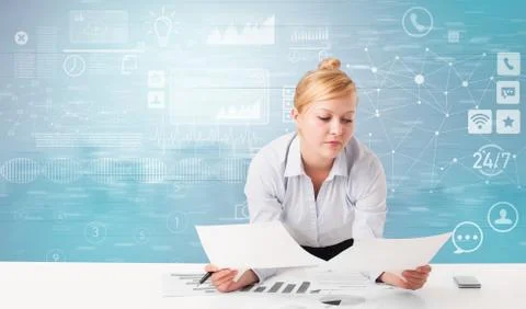 Front desk work with workflow concept 库存照片