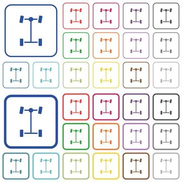 Front differential outlined flat color icons Stock Illustration