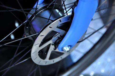 Front disc brake and fork of urban electric bicycle Stock Photos