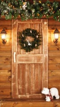 Front door decorated for the holidays Stock Photos