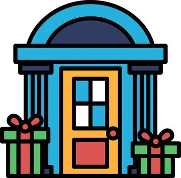 Front door with gift boxes on Christmas Day Stock Illustration