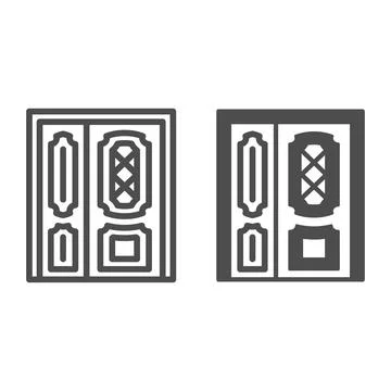 Front door line and solid icon, interior design concept, main entrance vector Stock Illustration
