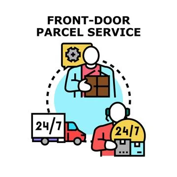 Front door parcel service concept vector illustration Stock Illustration