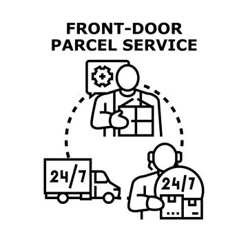 Front door parcel service concept vector illustration Stock Illustration