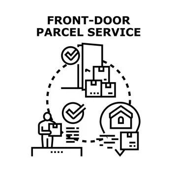 Front door parcel service delivering goods to home Stock Illustration