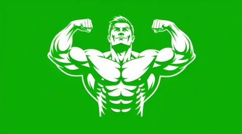 Front Double Bicep Pose HighContrast White Graphic on Vibrant Green Sereen Video Stock Footage 320779950