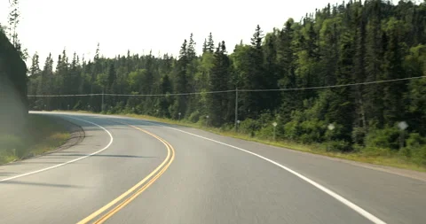 Front driving plate highway through the forest of British Columbia Canada Stock Footage 287489776