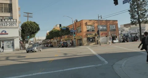 Front driving plate - Pico Blvd at Main Street, Downtown LA Stock Footage 113762895