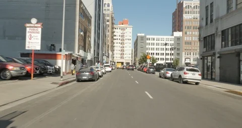 Front driving plate - Santee St at 9th Street, Downtown LA Stock Footage 113761359