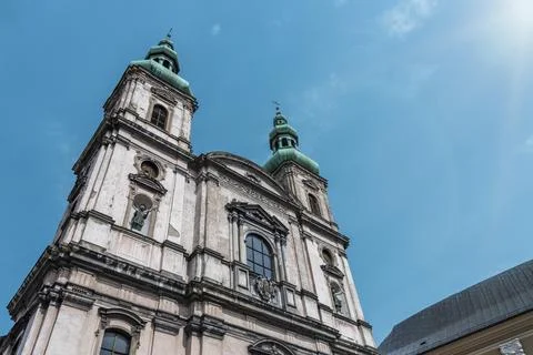 Front elevation of Church of the Assumption of the Blessed Virgin Mary Stock Photos