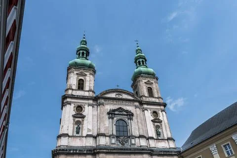 Front elevation of Church of the Assumption of the Blessed Virgin Mary Stock Photos