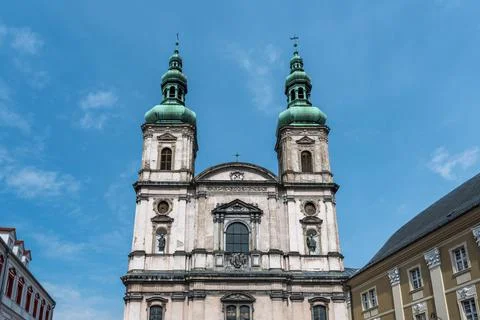 Front elevation of Church of the Assumption of the Blessed Virgin Mary Stock Photos