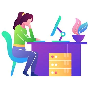 Front end developer icon vector woman work laptop 스톡 일러스트