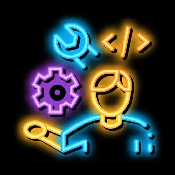 Front end developer neon glow icon illustration Stock Illustration
