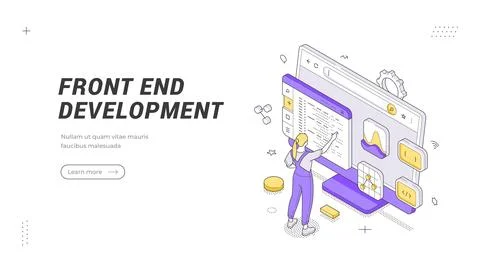 Front End Development banner template. An isometric vector illustration showi Stock Illustration