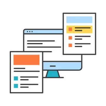 Front-end development color line icon. Practice of converting data to a graph Stock Illustration