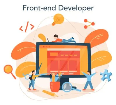 Front-end development concept. Website interface design improvement. 스톡 일러스트