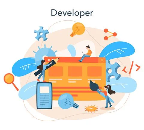 Front-end development concept. Website interface design improvement. Illustrazione stock