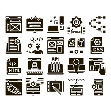Front End Development Glyph Set Vector 스톡 일러스트