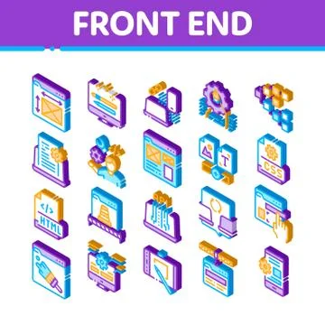 Front End Development Isometric Icons Set Vector 스톡 일러스트