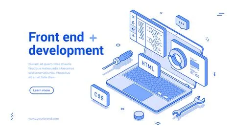 Front end development isometric illustration showcasing modern web design e.. Stock Illustration