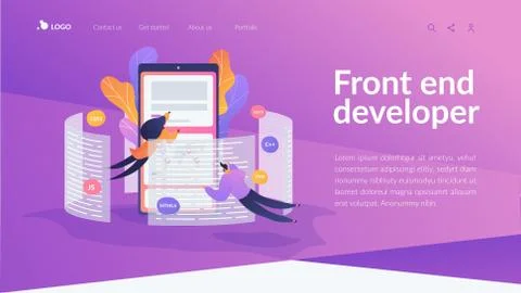 Front end development it landing page template. 스톡 일러스트