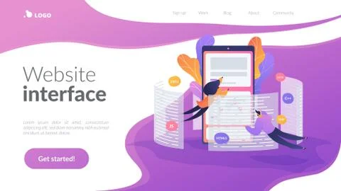 Front end development it landing page template. Stock Illustration