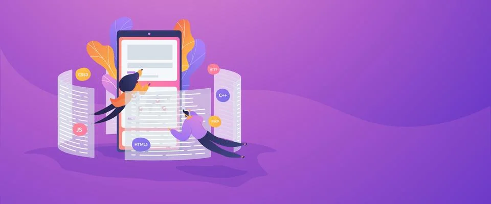 Front end development it web banner concept. Stock Illustration