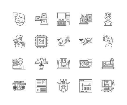Front end development line icons, signs, vector set, outline illustration 스톡 일러스트