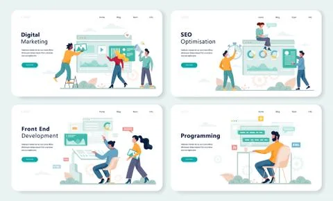 Front End development, programming web banner design Illustrazione stock