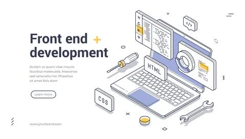 Front end development software coding programming isometric web banner design Stockillustratie