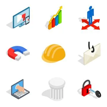 Front end icons set, isometric style Stock Illustration