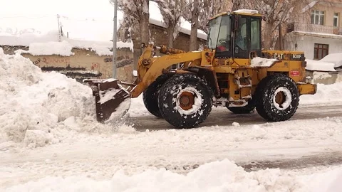 Front End Loader Clearing Snow After Blizzard Erzurum Turkey Municipality Stockbeeldmateriaal 331120696