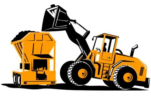 Front end loader digger excavator retro. Stock Illustration