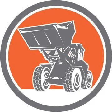 Front end loader digger excavator circle retro Stock Illustration
