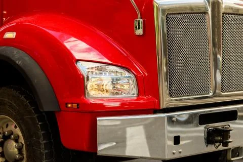 Front end of a semi truck while parked Stock Photos