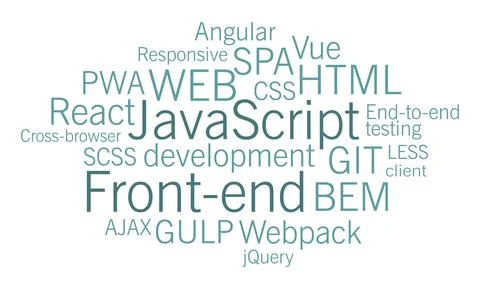 Front-end Stack of Technologies. Computer Science. Tags Ilustração Stock