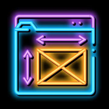 Front end web design sizes neon glow icon illustration 스톡 일러스트