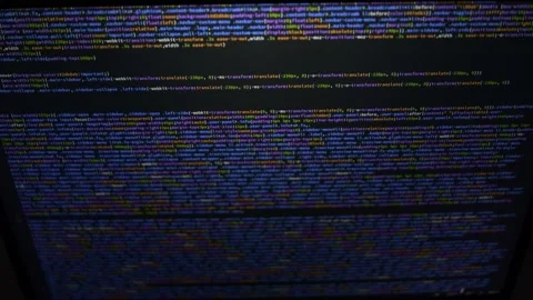 Front end web developer. Html and css code on laptop screen. Web design concept. Stock Footage 144835524