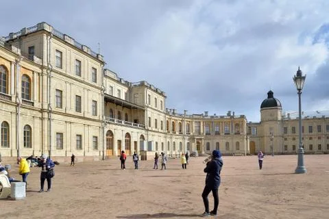The front entrance to the Gatchina Palace in the spring Stock Photos