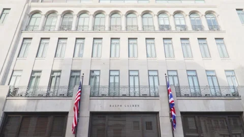 A front exterior view of the Ralph Lauren store on  New Bond street, London Stock Footage 146244007