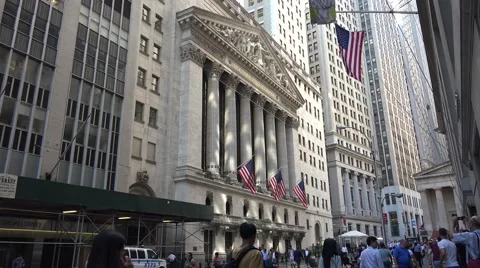The front facade (4k) of the New York Stock Exchange on Broad Street, New York. Stock Footage