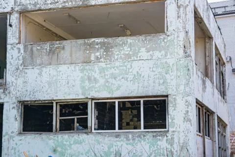 Front facade of an abandoned building Stock Photos