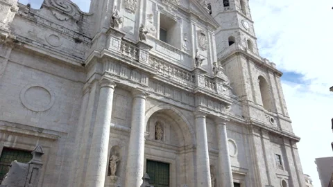 Front facade and tower of Valladolid Cathedral, Spain Stock Footage 148325347