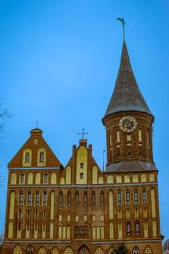 The front facade of the Cathedral against the background of the turquoise sky on 스톡 사진