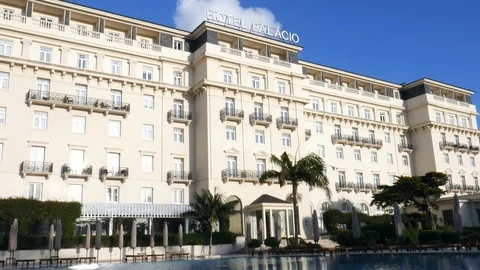 Front facade of the famous Hotel Palacio in Estoril, Portugal Stock Footage 106097966