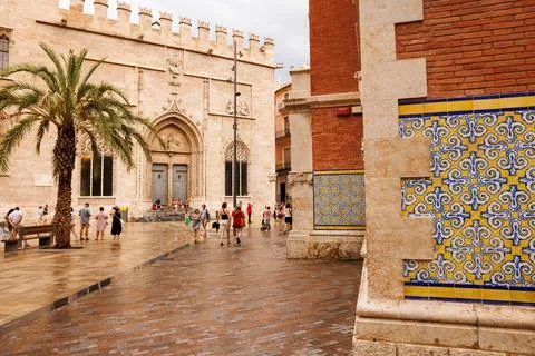 Front facade of La Lonja, a former Gothic silk and commodities exchange bui.. Stock Photos