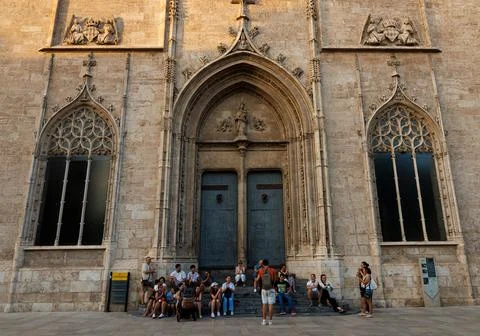 Front facade of La Lonja, a former Gothic silk and commodities exchange bui.. Stock Photos